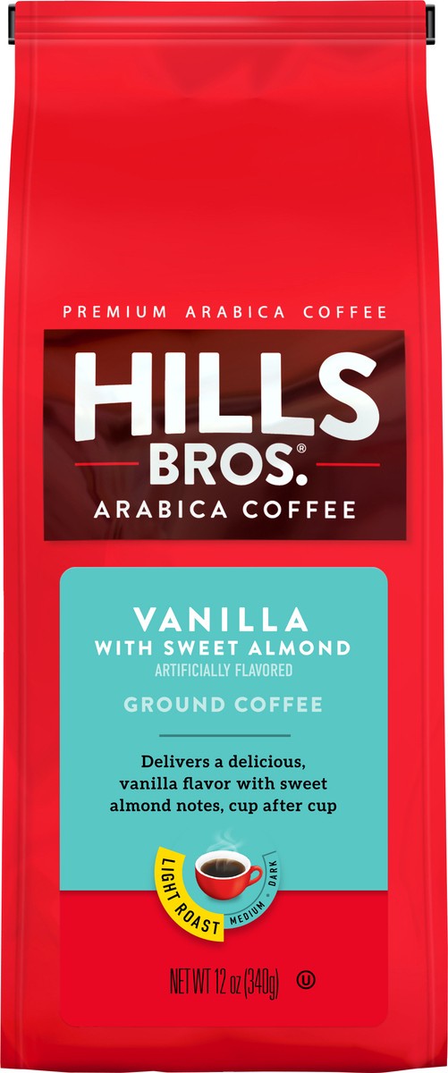 slide 1 of 1, Hills Bros. Light Roast Ground Arabica Vanilla with Sweet Almond Coffee - 12 oz, 12 oz