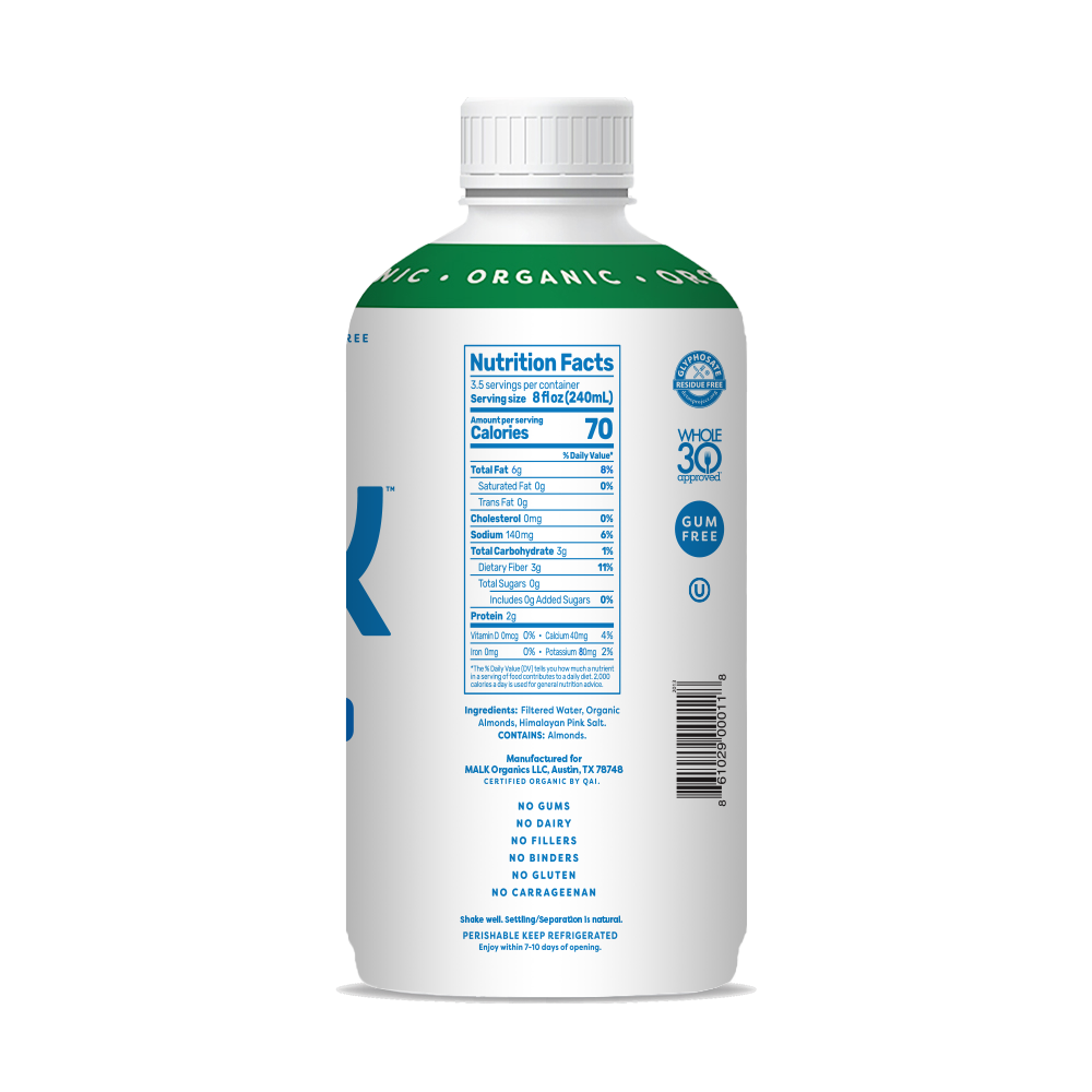 slide 3 of 3, MALK Almond Milk, Unsweetened, 28 oz