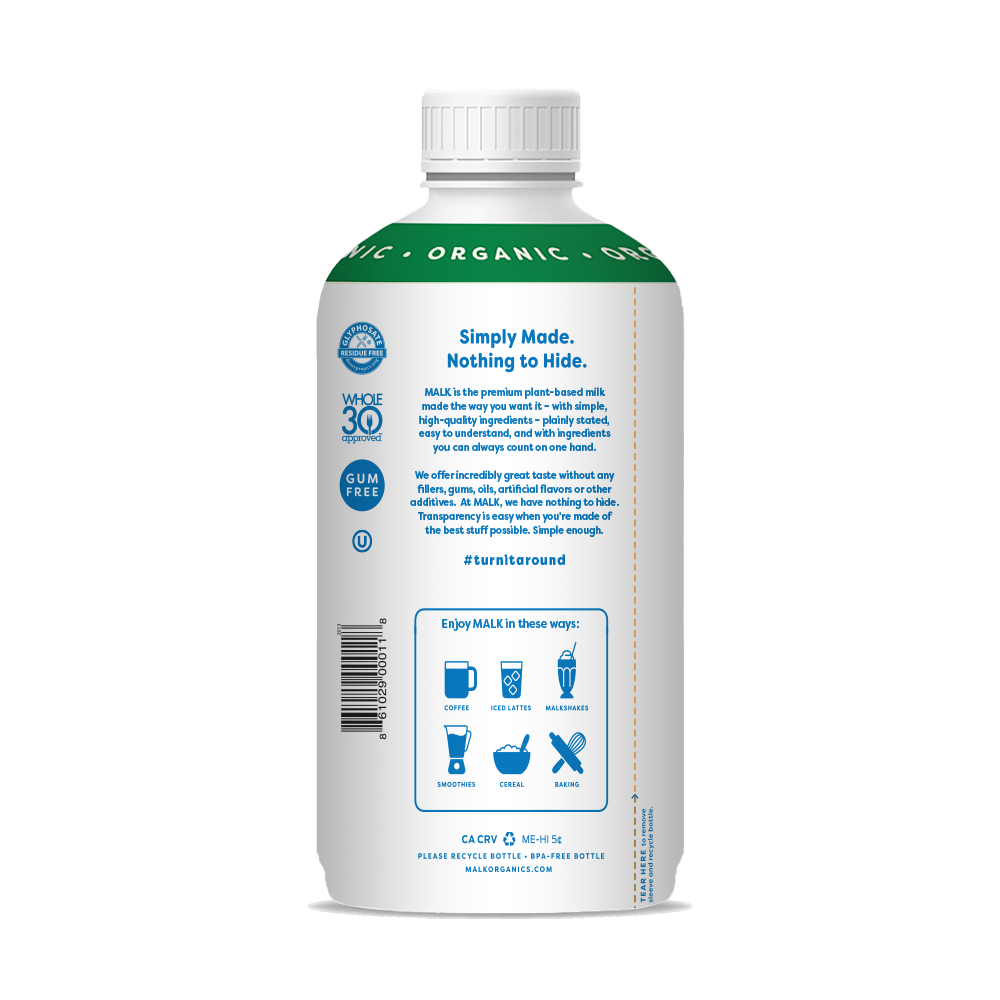 slide 2 of 3, MALK Almond Milk, Unsweetened, 28 oz