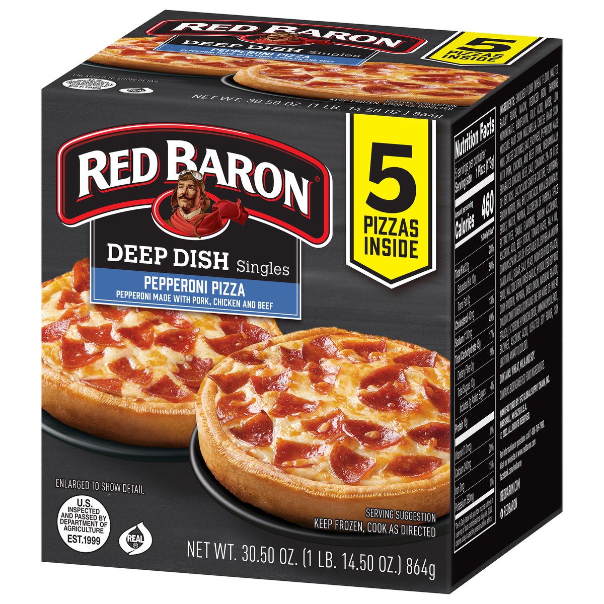 slide 9 of 13, Red Baron Singles Deep Dish Pepperoni Pizza 5 ea, 5 ct