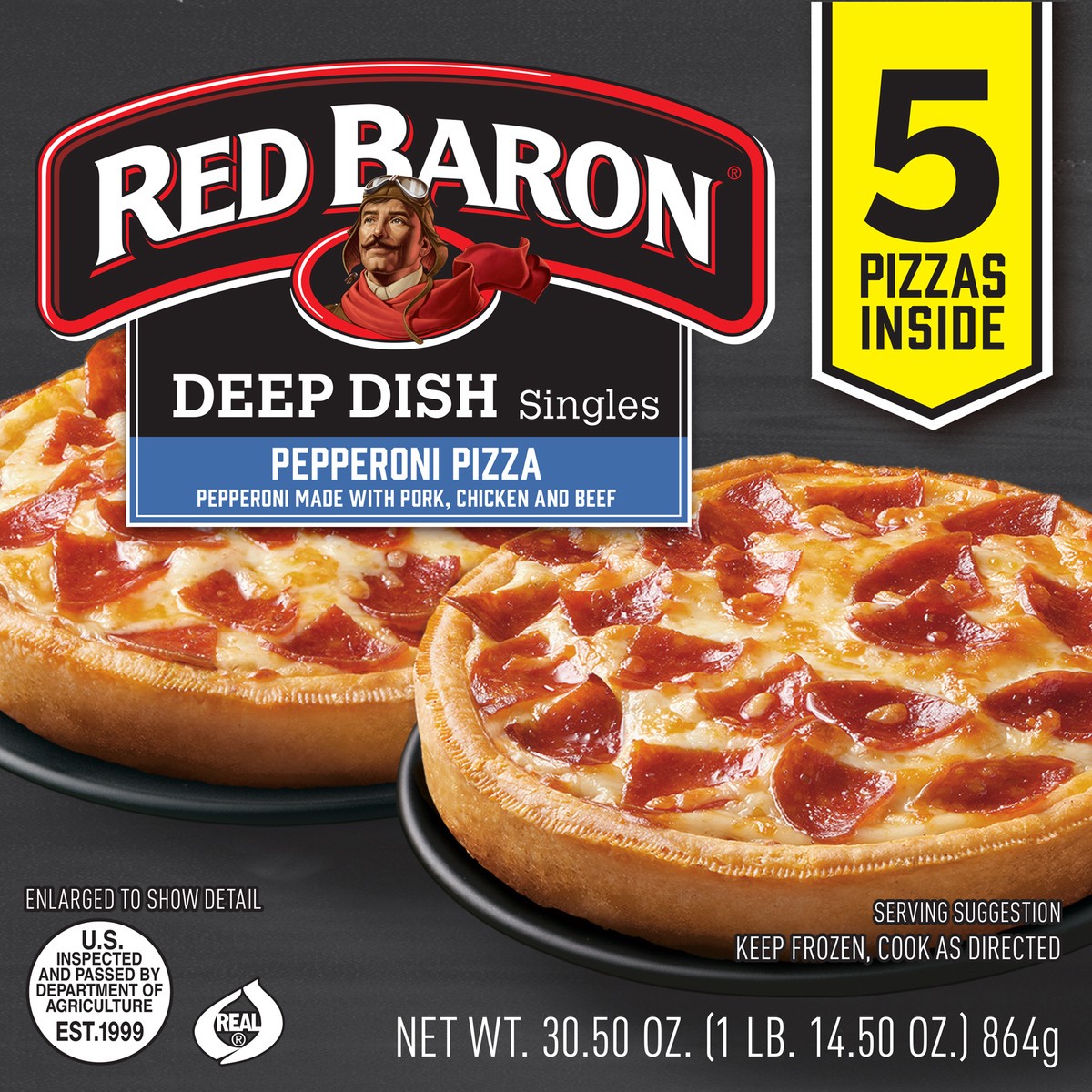slide 3 of 13, Red Baron Singles Deep Dish Pepperoni Pizza 5 ea, 5 ct