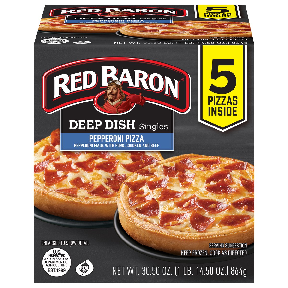 slide 2 of 13, Red Baron Singles Deep Dish Pepperoni Pizza 5 ea, 5 ct