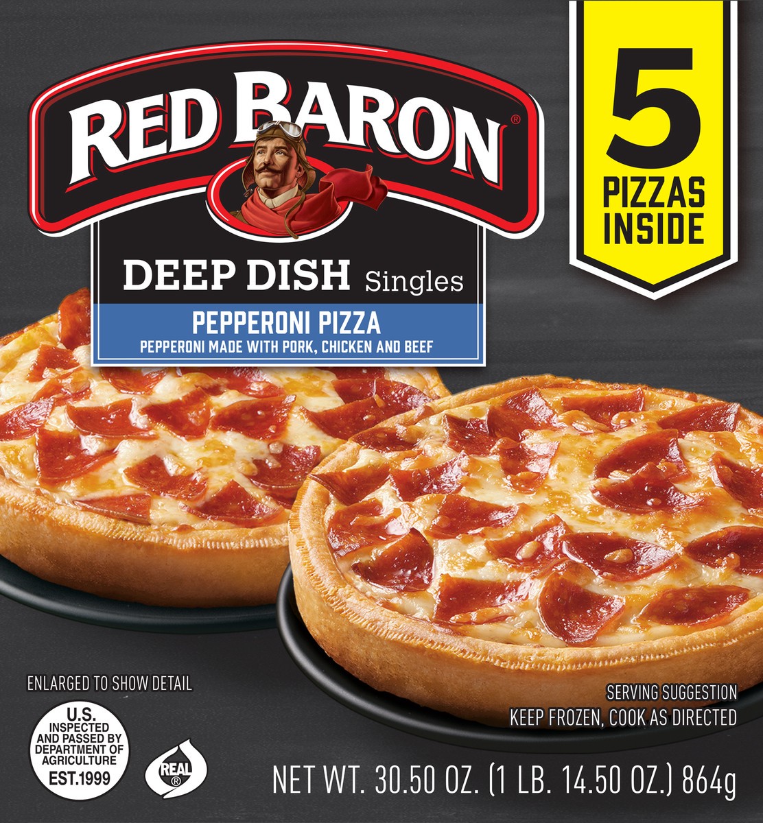 slide 5 of 13, Red Baron Singles Deep Dish Pepperoni Pizza 5 ea, 5 ct