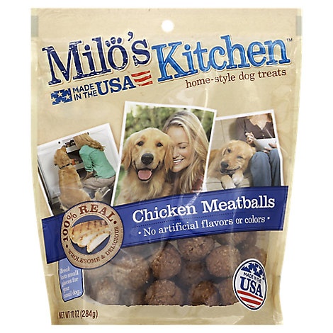 slide 1 of 1, Milo's Kitchen Milos Kitchen Dog Treats Home Style Chicken Meatballs, 10 oz