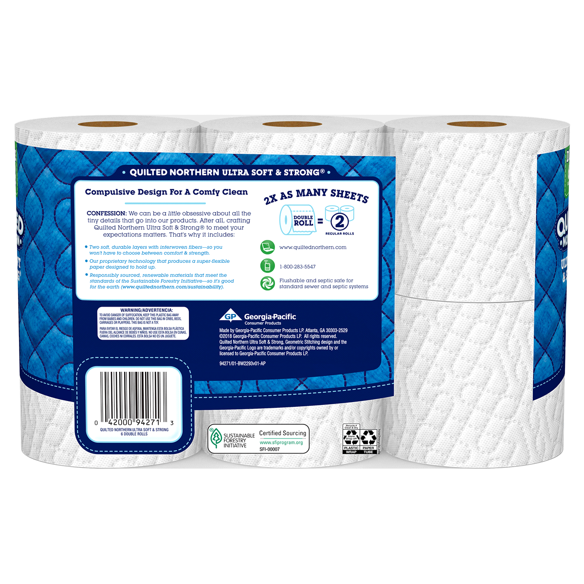 slide 7 of 8, Quilted Northern Ultra Soft & Strong Toilet Paper, Double Rolls, 6 ct
