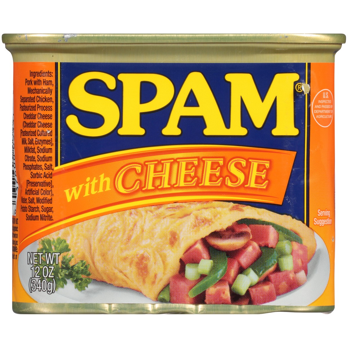 slide 1 of 14, SPAM with Cheese Canned Meat 12 oz. Pull-Top Can, 1 ct