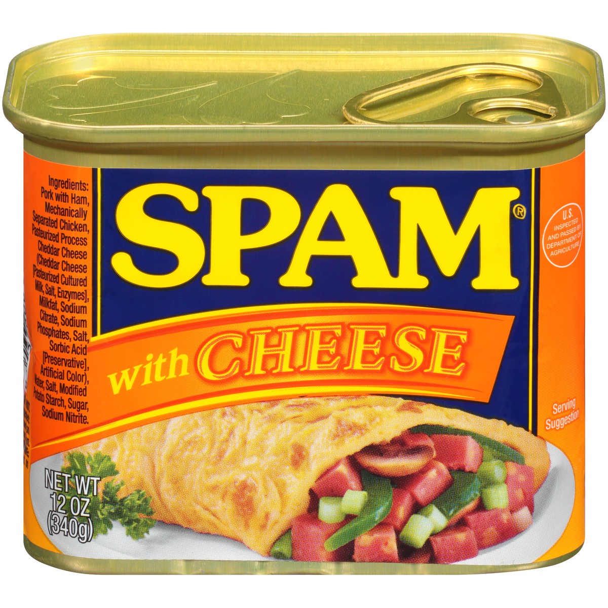 slide 1 of 14, SPAM with Cheese Canned Meat 12 oz. Pull-Top Can, 1 ct