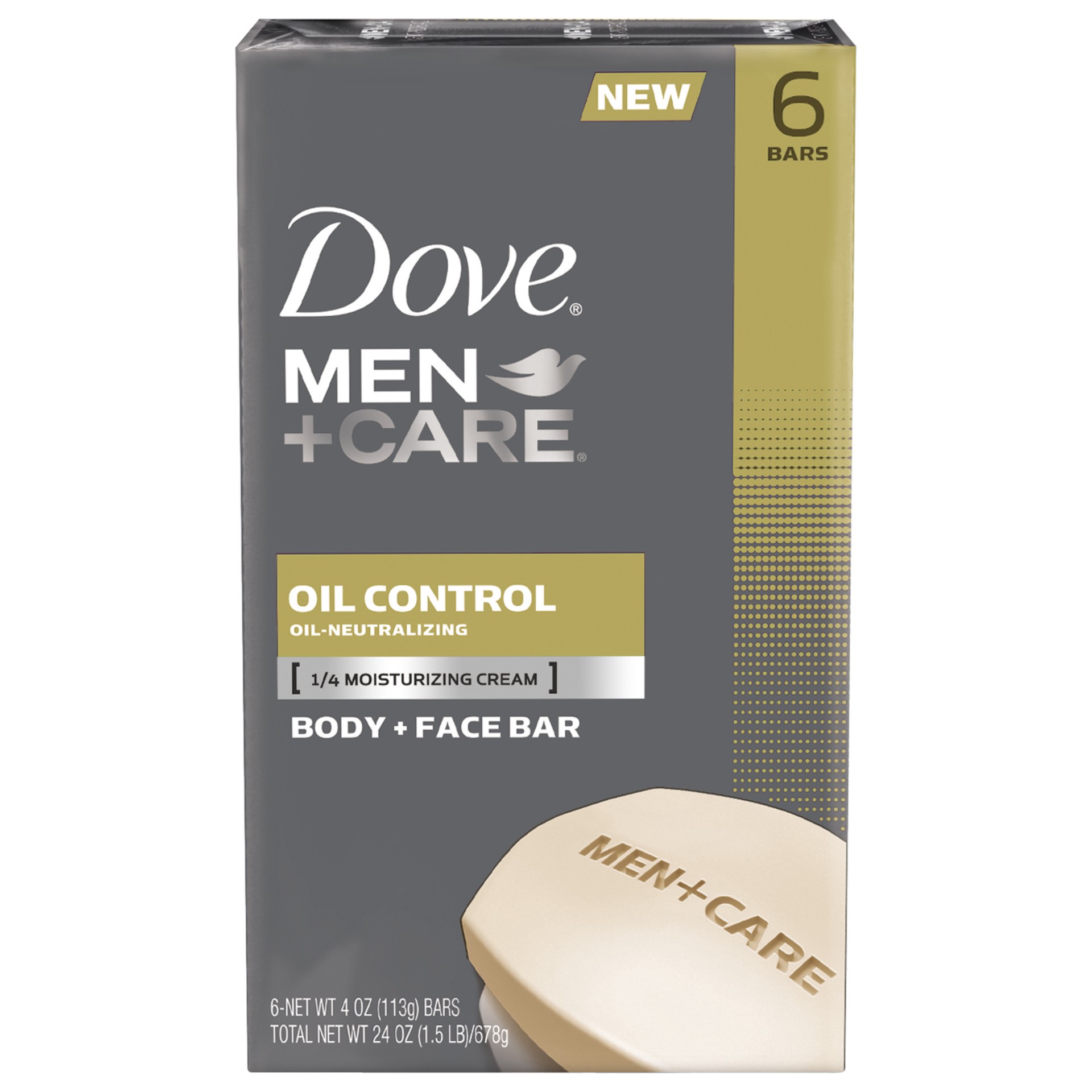 slide 1 of 2, Dove Men+Care Body and Face Bar Oil Control, 4 oz, 6 Bar, 4 oz