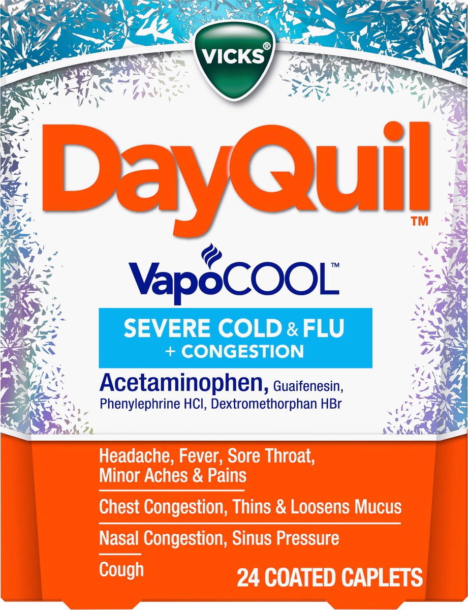 slide 2 of 7, Vicks DayQuil Severe VapoCOOL Cold & Flu Medicine Caplets - 24ct, 24 ct