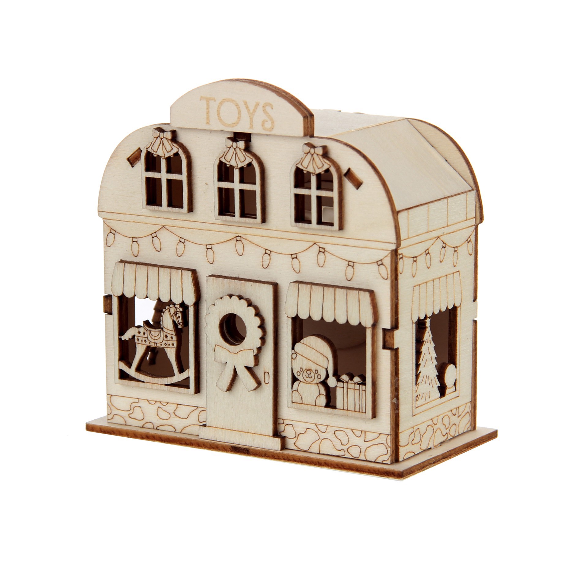 slide 3 of 5, 3.75" Unfinished Toy Store Diy Led Wood Decor By Make Market, 3.75 in