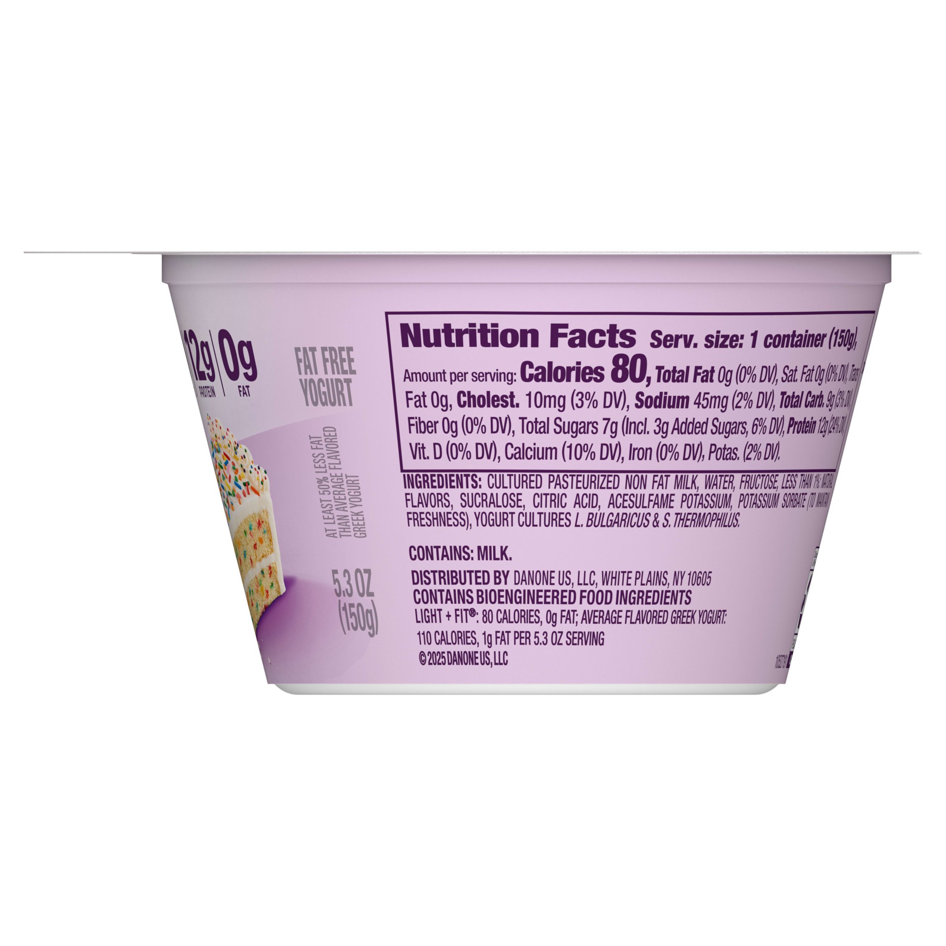 slide 3 of 5, Dannon Light + Fit Birthday Cake Greek Fat Free Yogurt, 5.3 OZ Yogurt Cup, 5.3 oz