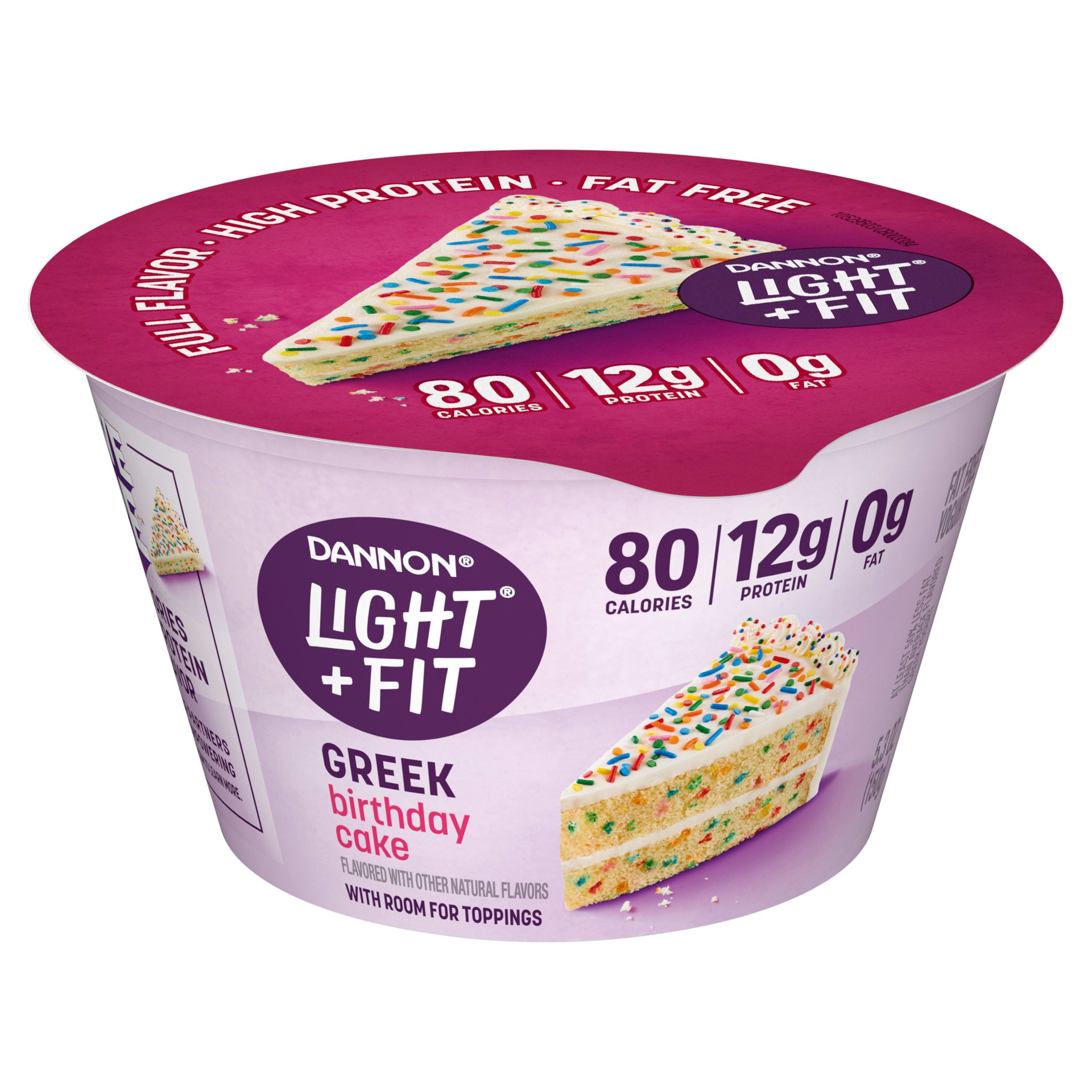slide 2 of 5, Dannon Light + Fit Birthday Cake Greek Fat Free Yogurt, 5.3 OZ Yogurt Cup, 5.3 oz