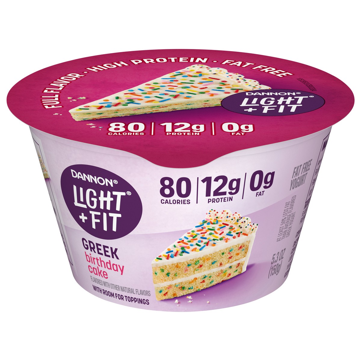 slide 1 of 5, Dannon Light + Fit Birthday Cake Greek Fat Free Yogurt, 5.3 OZ Yogurt Cup, 5.3 oz