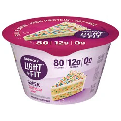 Dannon Light + Fit Birthday Cake Greek Fat Free Yogurt, Creamy and Delicious Gluten Free Yogurt, 5.3 oz Cup