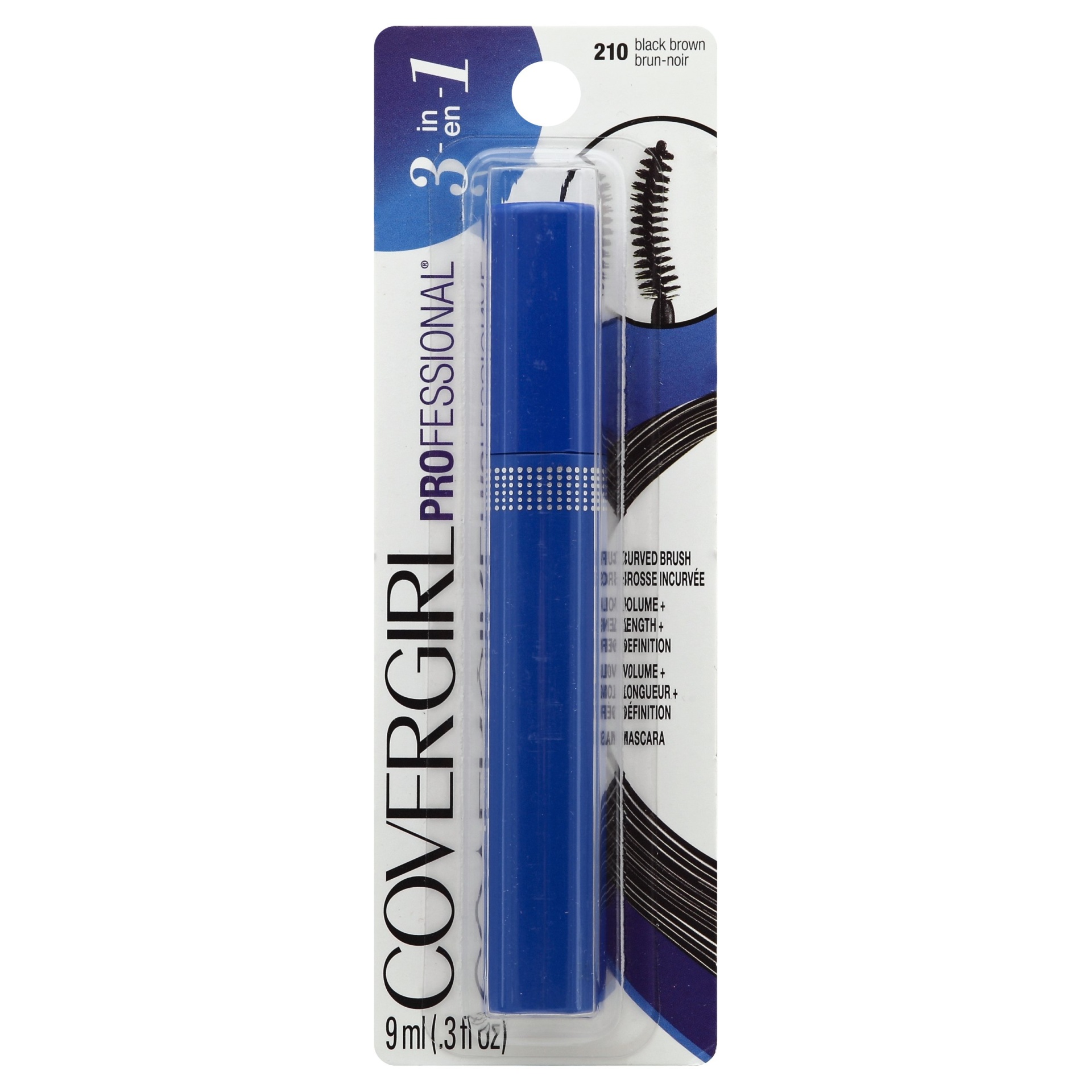 slide 1 of 5, Covergirl Professional 3 in 1 Curved Brush Mascara 210 Black Brown, 0.3 oz