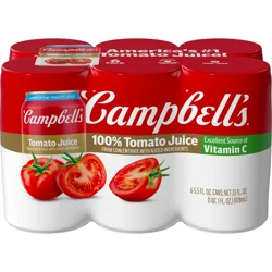 Campbell's 100% Tomato Juice, 5.5 fl oz Can (6 Pack)