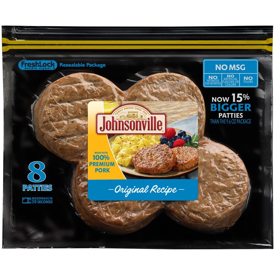 slide 1 of 2, Johnsonville Original Fully Cooked Patties, 8 ct; 11.1 oz