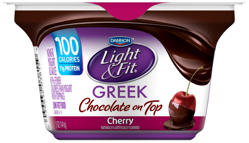 slide 1 of 1, Dannon Light & Fit Greek Yogurt, Chocolate On Top, Cherry, 5.3 oz
