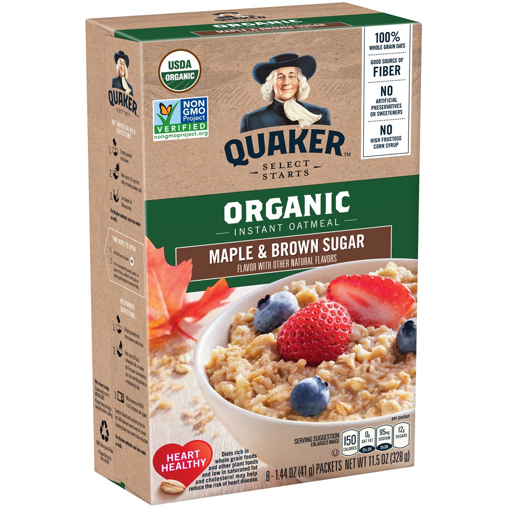 slide 3 of 5, Quaker Organic Instant Oatmeal Maple And Brown Sugar, 8 ct