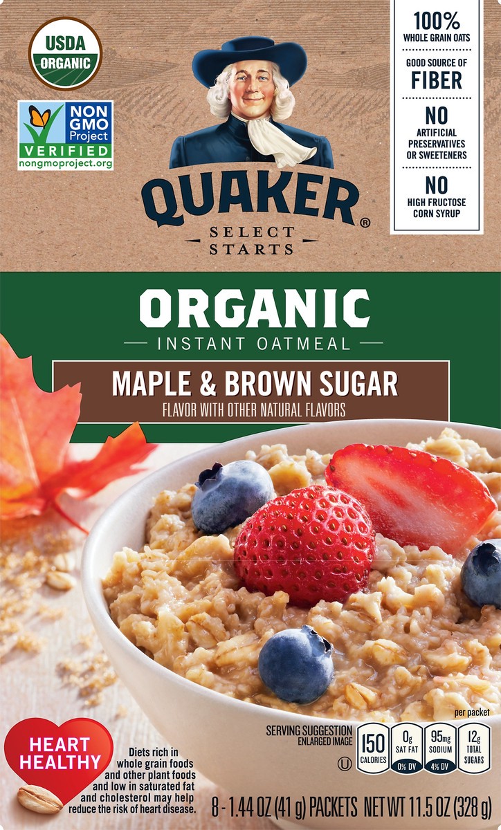 slide 3 of 5, Quaker Organic Instant Oatmeal Maple and Brown Sugar, 8 ct