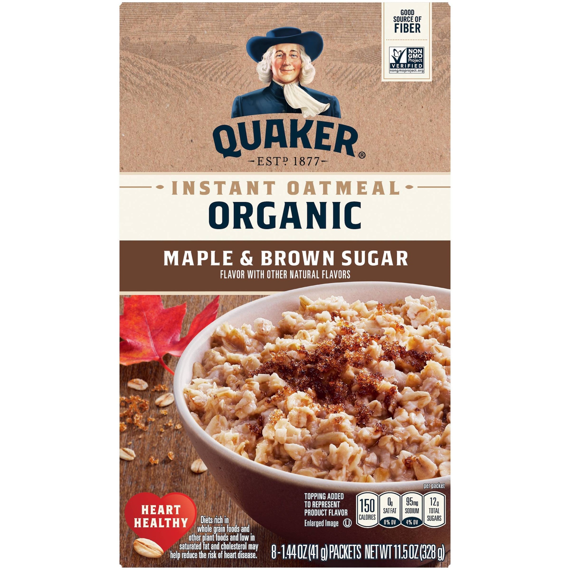 slide 1 of 5, Quaker Organic Instant Oatmeal Maple And Brown Sugar, 8 ct