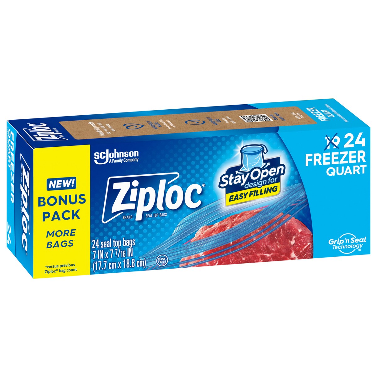 slide 7 of 12, Ziploc Brand Freezer Bags with New Stay Open Design, Quart, 24, Patented Stand-up Bottom, Easy to Fill Freezer Bag, Unloc a Free Set of Hands in the Kitchen, Microwave Safe, BPA Free, 24 ct