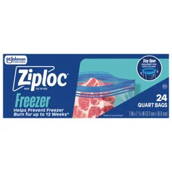 Ziploc Brand Quart Freezer Storage Bags, Stay Open Design, Easy to Fill, 24 count