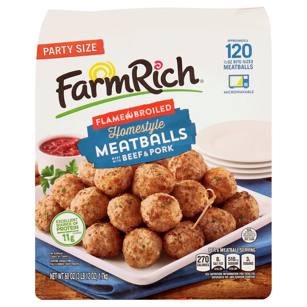slide 1 of 7, Farm Rich Homestyle Meatballs 60 oz. Bag, 60 oz