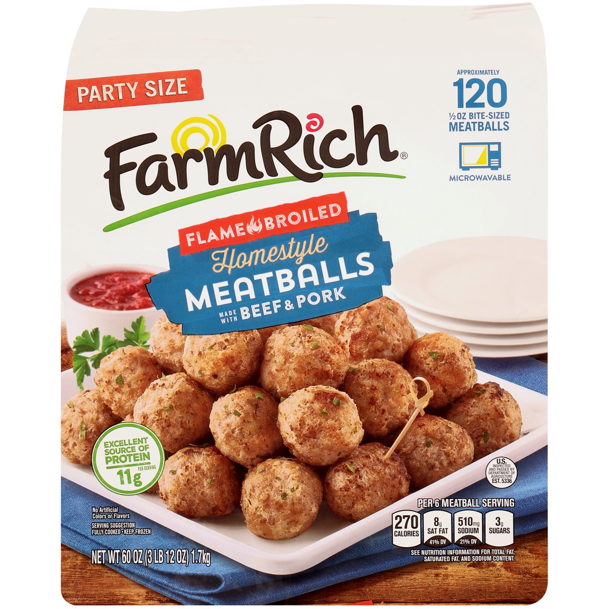 slide 3 of 7, Farm Rich Homestyle Meatballs 60 oz. Bag, 60 oz