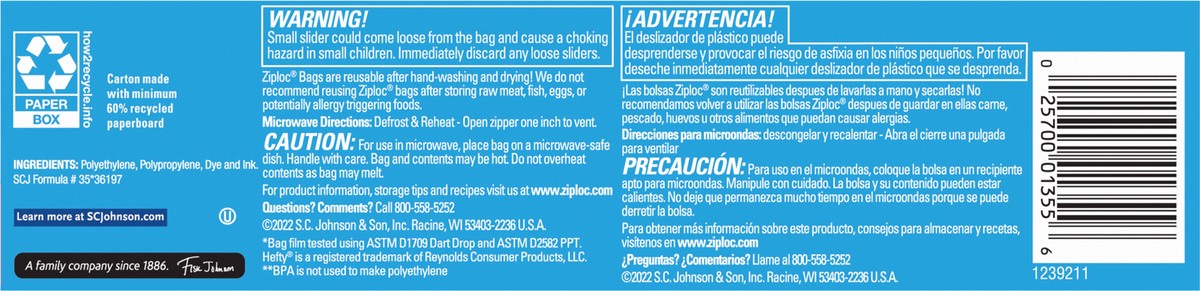 slide 2 of 10, Ziploc Slider Quart Storage Bag 22 Ct, 22 ct