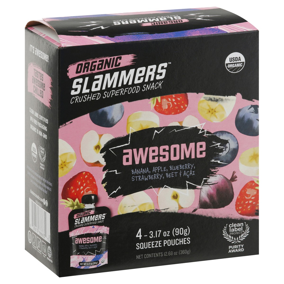 slide 6 of 9, Slammers Organic Slammers Superfood Snack Awesome Fruit & Veggie Pouches - 3.17oz 4pk, 4 ct; 3.17 oz