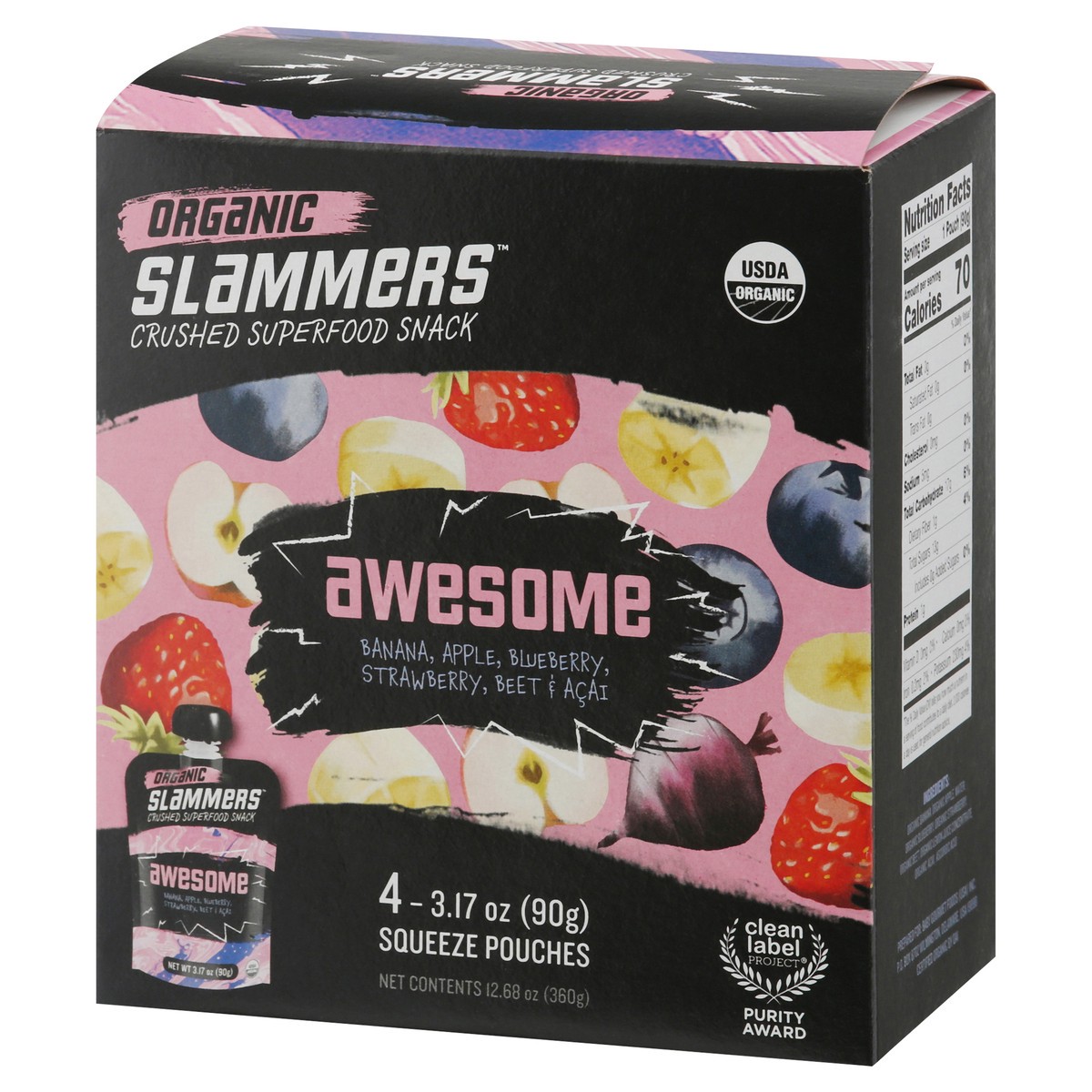 slide 7 of 9, Slammers Organic Slammers Superfood Snack Awesome Fruit & Veggie Pouches - 3.17oz 4pk, 4 ct; 3.17 oz