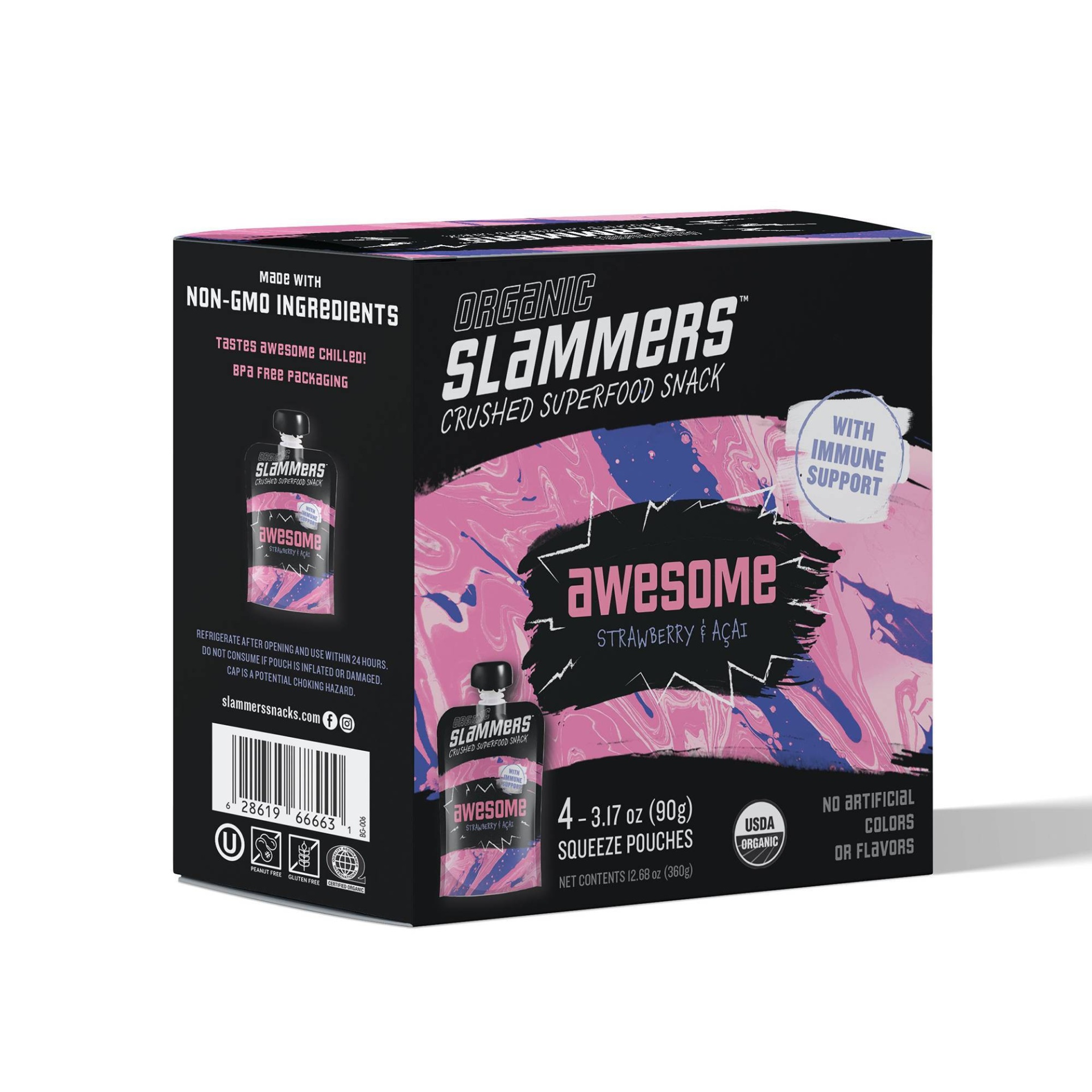 slide 1 of 4, Slammers Organic Superfood Snack Awesome Fruit & Veggie Pouches, 4 ct; 3.17 oz