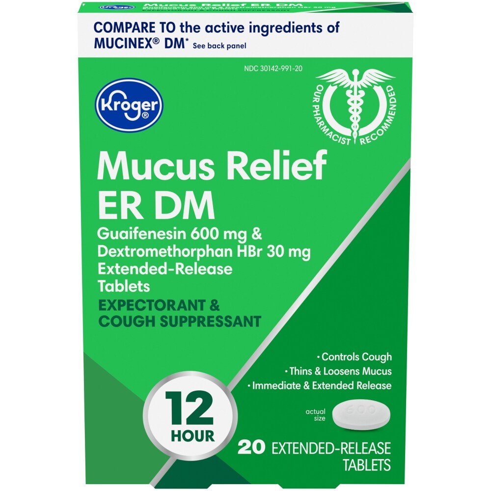 slide 1 of 1, Kroger Mucus Relief Er Dm Extended-Release Tablets, 20 ct