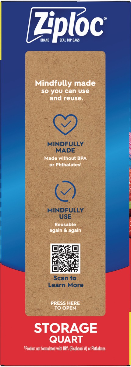 slide 2 of 10, Ziploc Brand Storage Bags with New Stay Open Design, Quart, 29 Count, Patented Stand-up Bottom, Easy to Fill Food Storage Bags, Unloc a Free Set of Hands in the Kitchen, Microwave Safe, BPA Free, 29 ct