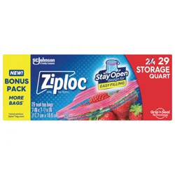 Ziploc Quart Storage Bags, Stay Open Design, Easy to Fill, 29 count