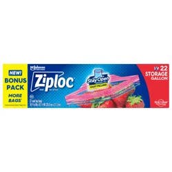 Ziploc Brand Storage Bags with New Stay Open Design, Gallon, 19 Count, Patented Stand-up Bottom, Easy to Fill Food Storage Bags, Unloc a Free Set of Hands in the Kitchen, Microwave Safe, BPA Free