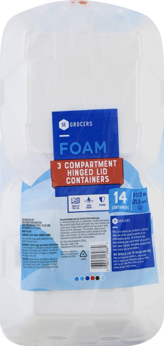 slide 3 of 11, Se Grocers 3 Comp Hinge Lid Containe, 14 ct