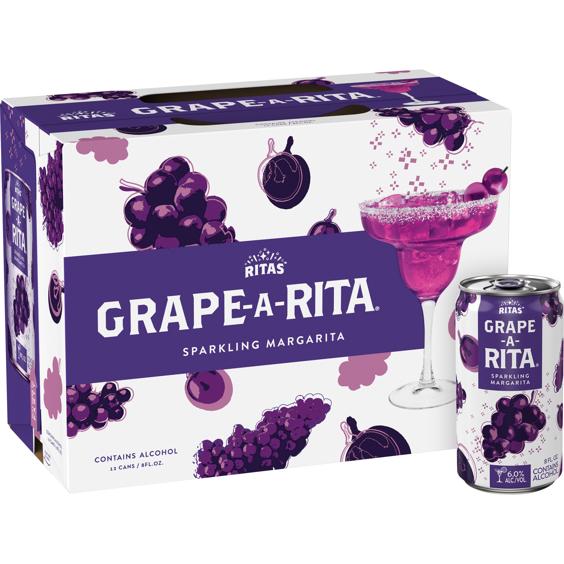 slide 1 of 3, Ritas Grape-A-Rita Sparkling Margarita, 8% ABV, 12 ct; 8 fl oz
