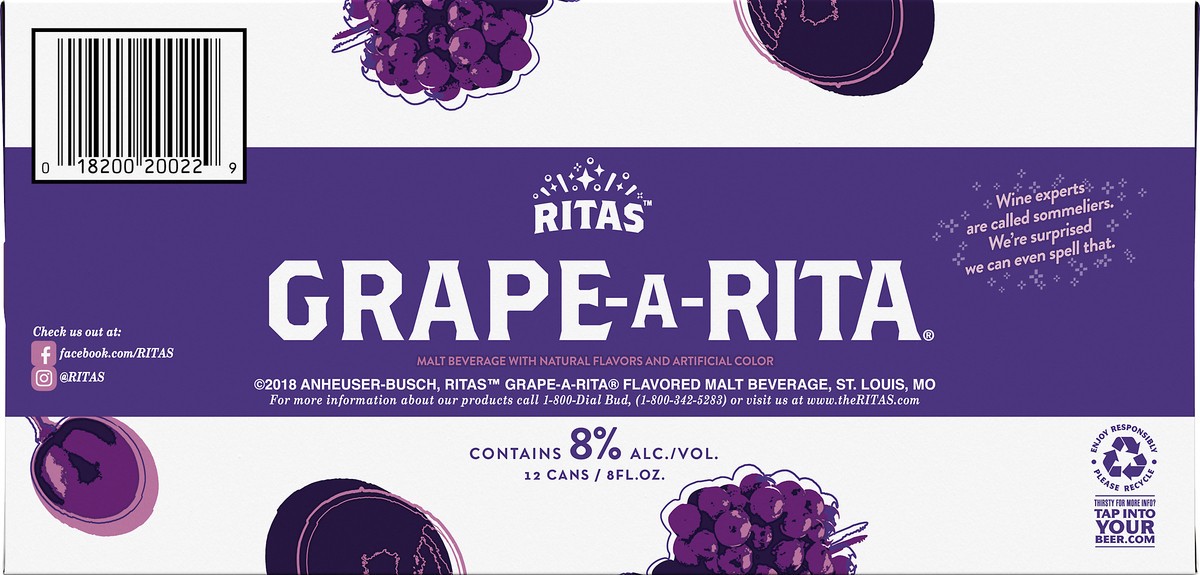 slide 5 of 8, RITAS Grape-A-Rita Sparkling Margarita 12 ea, 12 ct; 8 fl oz