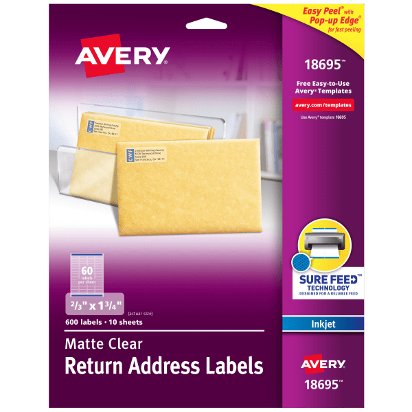slide 1 of 10, Avery Easy Peel Permanent Return Address Labels - Matte Clear, 600 ct