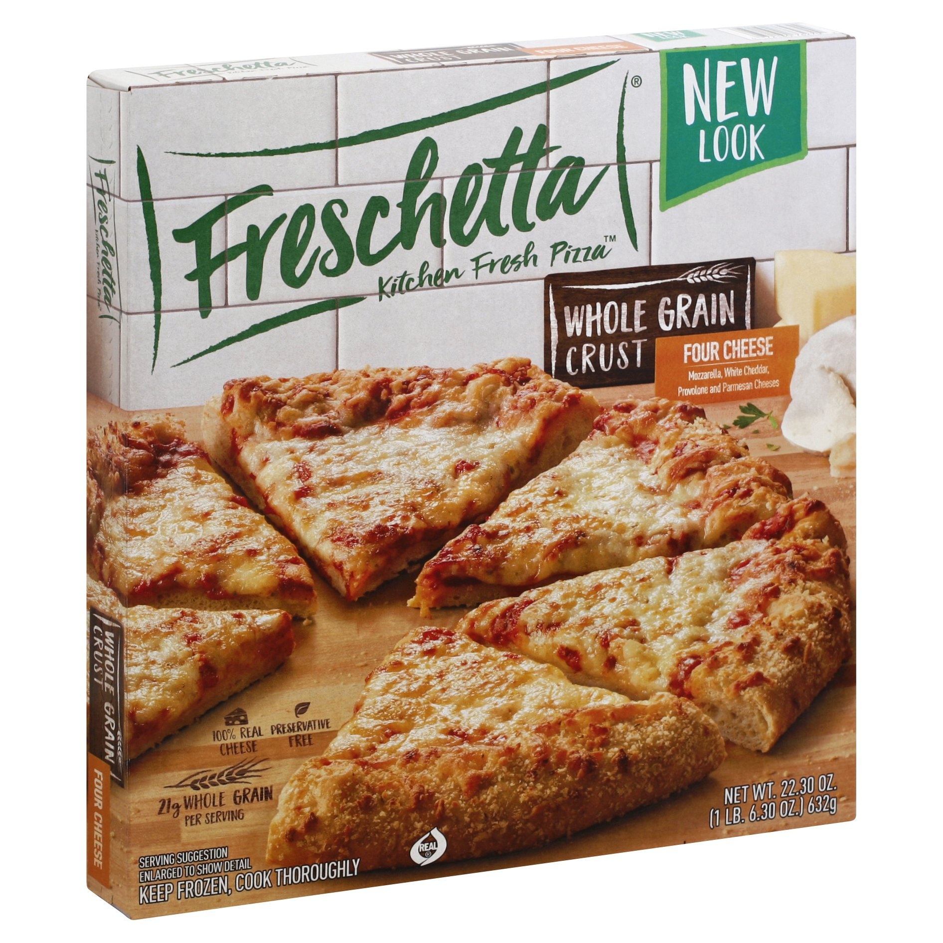 slide 1 of 8, Freschetta Whole Grain Crust Four Cheese Pizza, 22.3 oz
