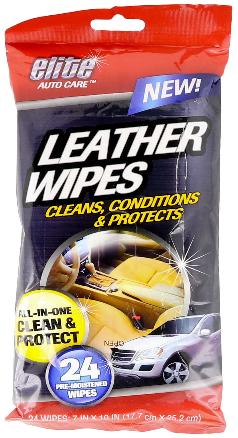 slide 1 of 1, Elite Auto Care Leather Wipes, 24 ct