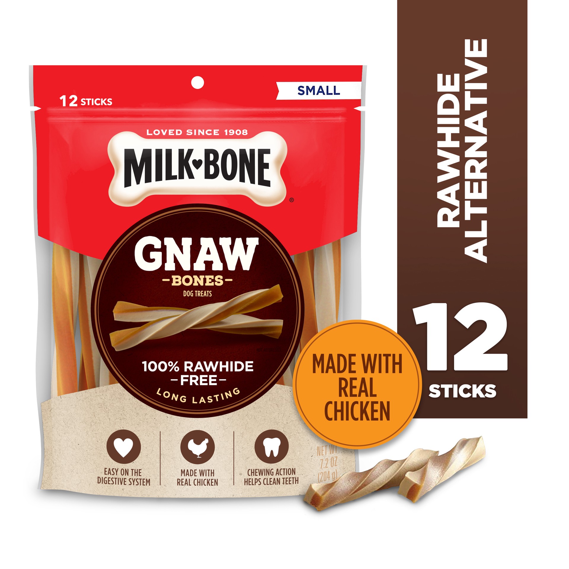 slide 4 of 5, Milk-Bone GnawBones Chicken Sticks, Rawhide-Free, 7.2 Ounces, 7.2 oz