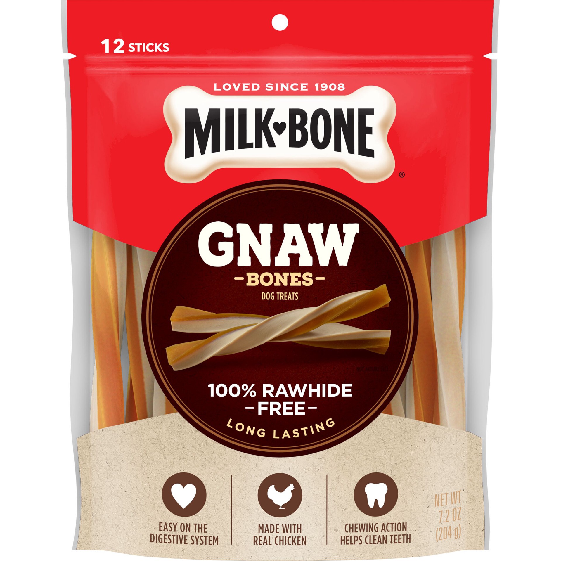 slide 1 of 5, Milk-Bone GnawBones Chicken Sticks, Rawhide-Free, 7.2 Ounces, 7.2 oz