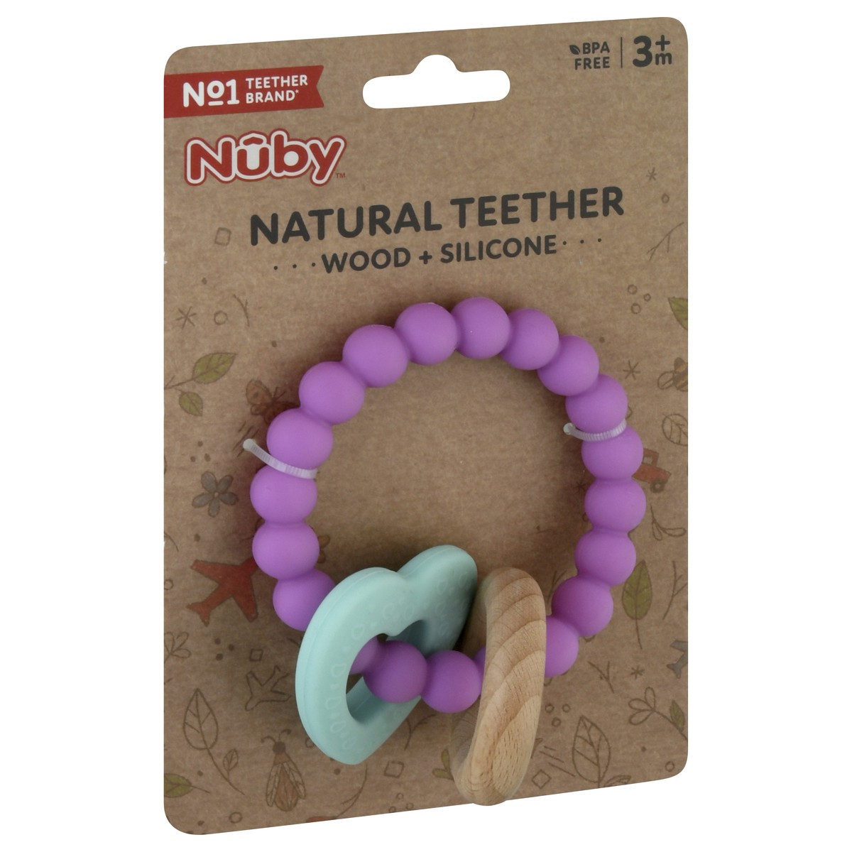 slide 6 of 9, Nuby 3m+ Natural Wood + Silicone Teething Ring 1 ea, 1 ct