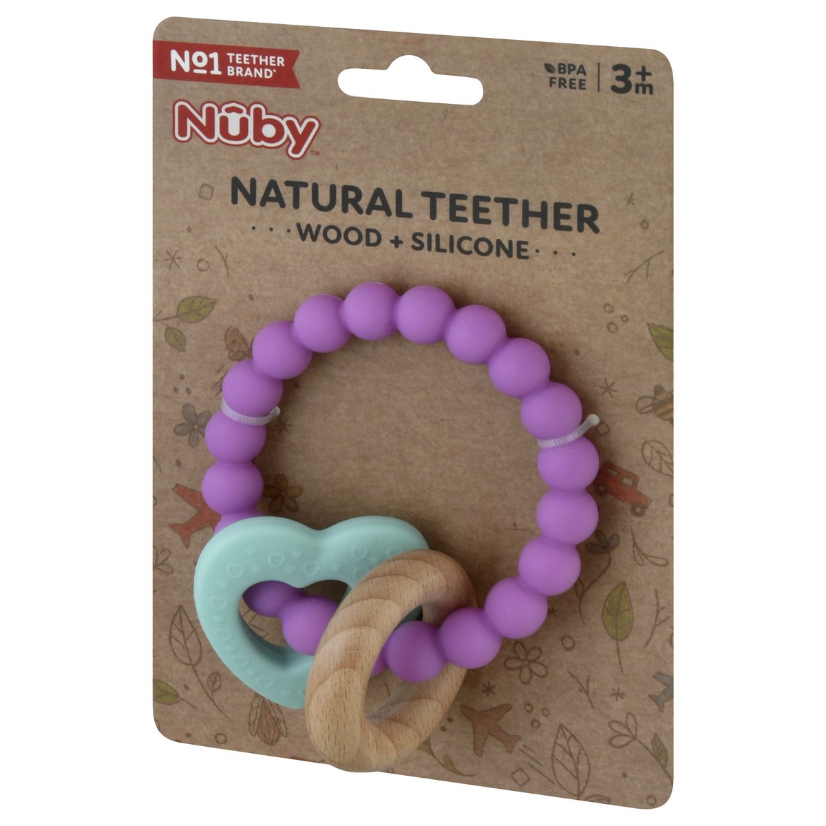 slide 2 of 9, Nuby 3m+ Natural Wood + Silicone Teething Ring 1 ea, 1 ct