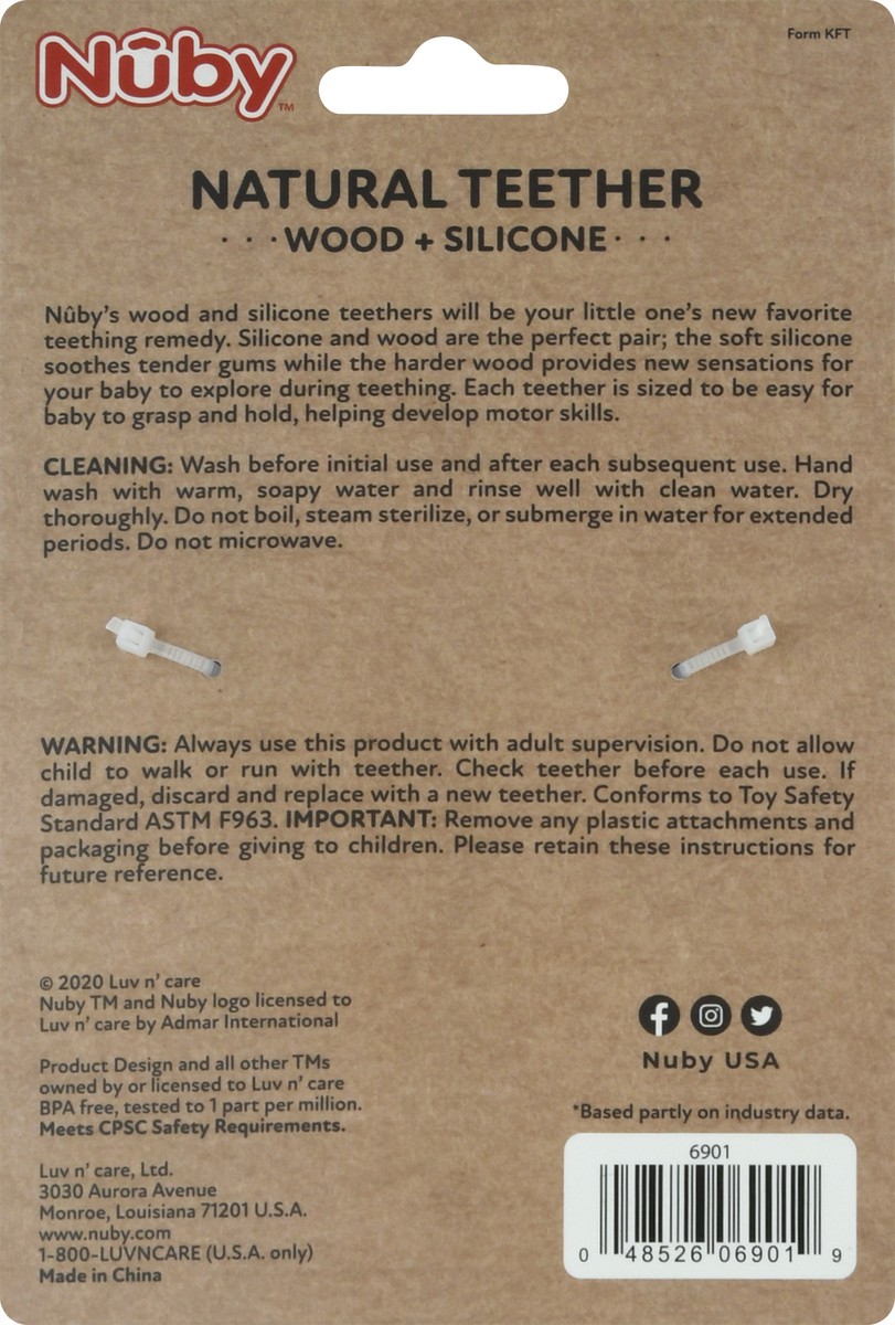 slide 8 of 9, Nuby 3m+ Natural Wood + Silicone Teething Ring 1 ea, 1 ct