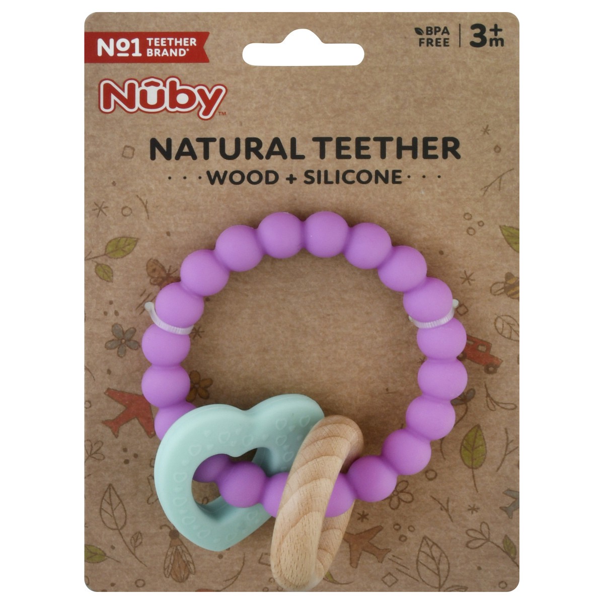 slide 9 of 9, Nuby 3m+ Natural Wood + Silicone Teething Ring 1 ea, 1 ct