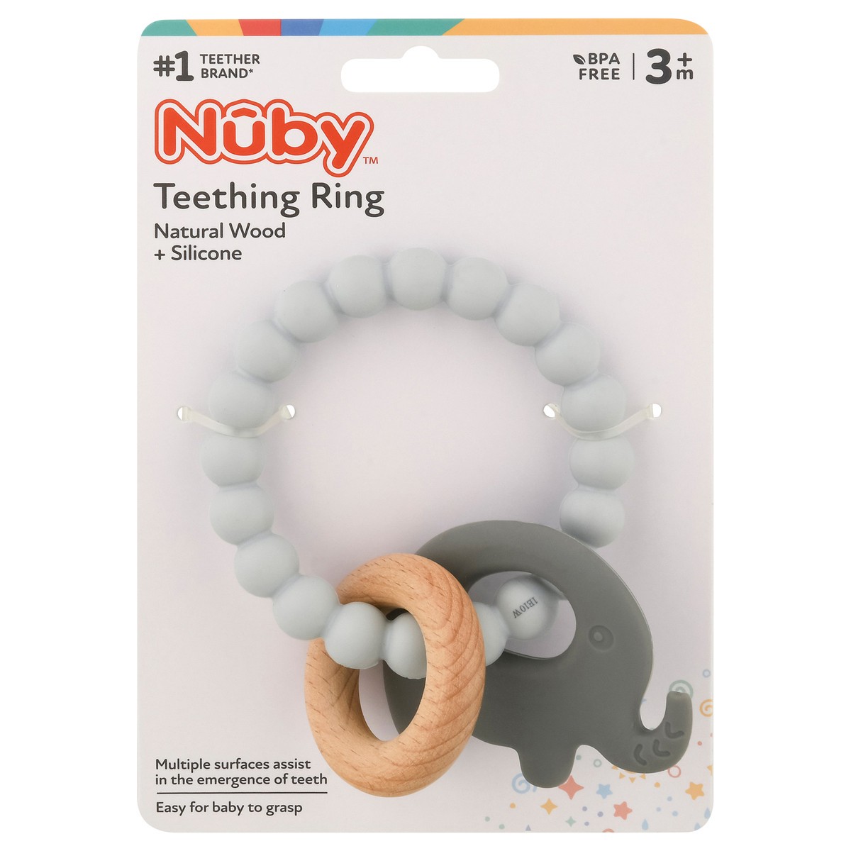 slide 1 of 9, Nuby 3m+ Natural Wood + Silicone Teething Ring 1 ea, 1 ct
